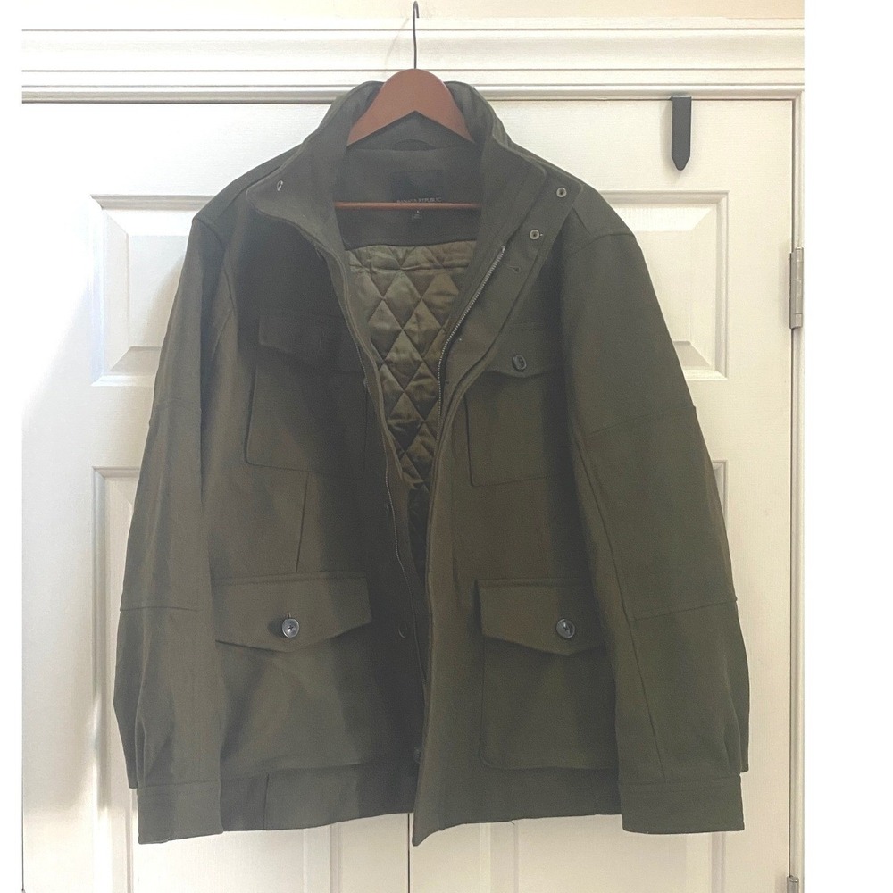Banana Republic Field Jacket Men L Olive Green Italian Wool Utility Military